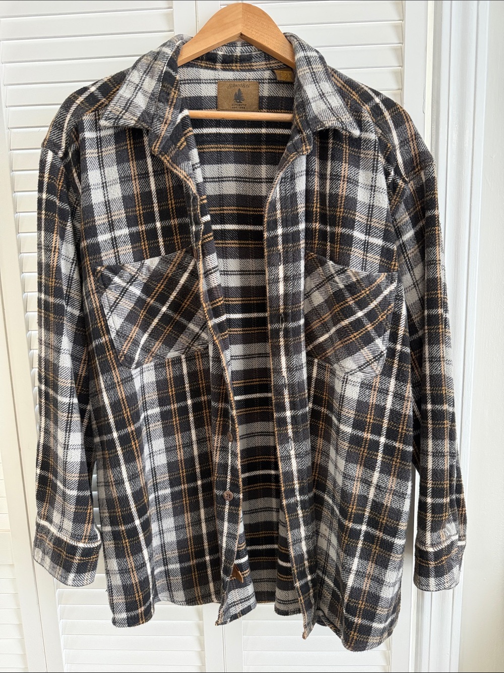 St. John's Bay Black, White & Brown Plaid Button-Down Shirt